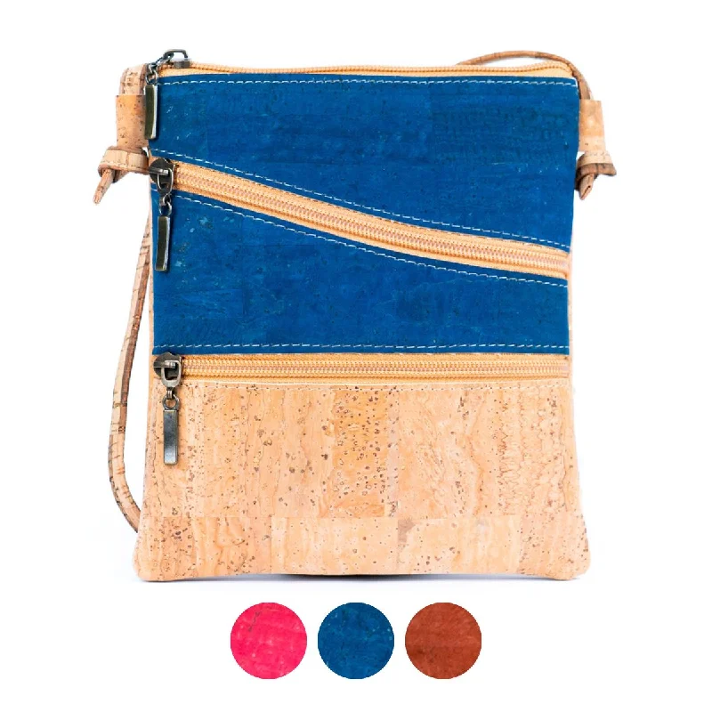 Women's Crossbody Bag with Magnetic Closure in White for Quick AccessSolid Color Block Triple Zip Women's Cork Crossbody Bag BAGP-03 Women's Crossbody Bag with Magnetic Closure in White for Quick AccessSolid Color Block Triple Zip Women's Cork Crossbody Bag BAGP-03