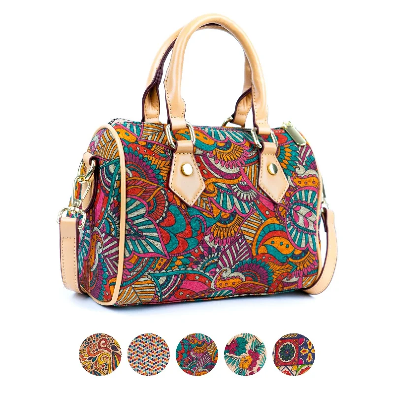 Large Faux Leather Crossbody Bag in Brown with Tassel Details for Casual TravelFloral Cork Crossbody Barrel Bag BAG-2335 Large Faux Leather Crossbody Bag in Brown with Tassel Details for Casual TravelFloral Cork Crossbody Barrel Bag BAG-2335