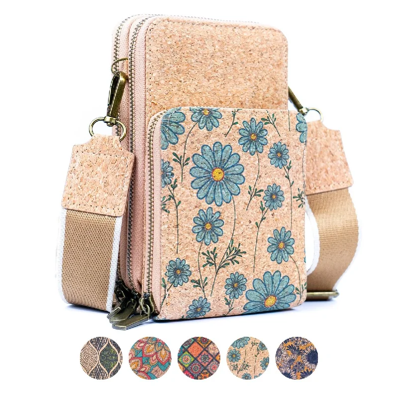 Straw Crossbody Bag in Natural Color for Beach Vacations and Summer DaysNatural Cork Women's Crossbody Phone Bag with Triple Zipper Design BAG-2311 Straw Crossbody Bag in Natural Color for Beach Vacations and Summer DaysNatural Cork Women's Crossbody Phone Bag with Triple Zipper Design BAG-2311