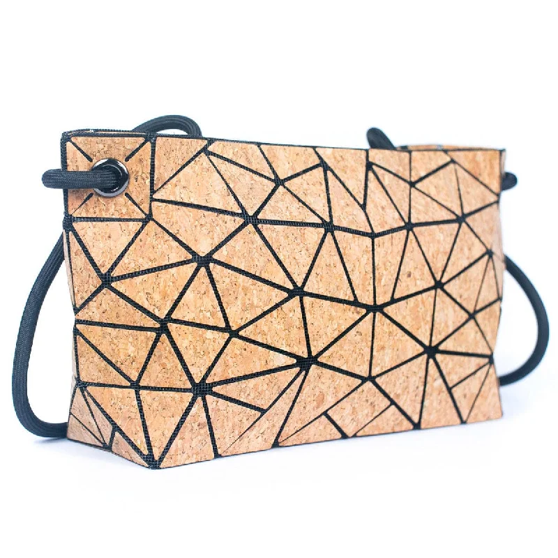 Women's Small Leather Crossbody Bag in Black with Gold Hardware for Evening PartiesCork Irregular Geometric Pattern Women's Crossbody BAG-2263 Women's Small Leather Crossbody Bag in Black with Gold Hardware for Evening PartiesCork Irregular Geometric Pattern Women's Crossbody BAG-2263