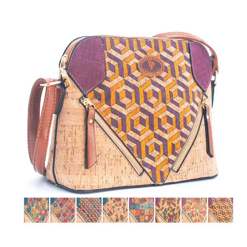 Embroidered Silk Crossbody Bag in Purple for Formal Events and WeddingsCork Lady's Crossbody Bag with Stylish Floral Print and Diagonal Zipper Accents BAGD-512 Embroidered Silk Crossbody Bag in Purple for Formal Events and WeddingsCork Lady's Crossbody Bag with Stylish Floral Print and Diagonal Zipper Accents BAGD-512