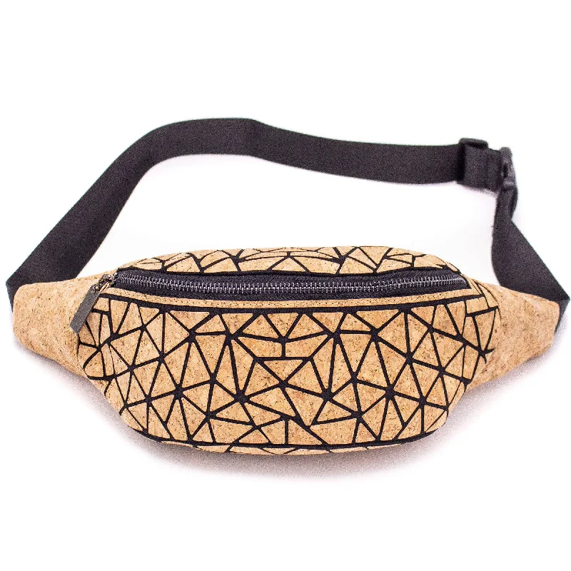 Women's Crossbody Bag with Magnetic Closure in White for Quick AccessCork Vegan Geometric Fanny Pack- BAG-2067 Women's Crossbody Bag with Magnetic Closure in White for Quick AccessCork Vegan Geometric Fanny Pack- BAG-2067
