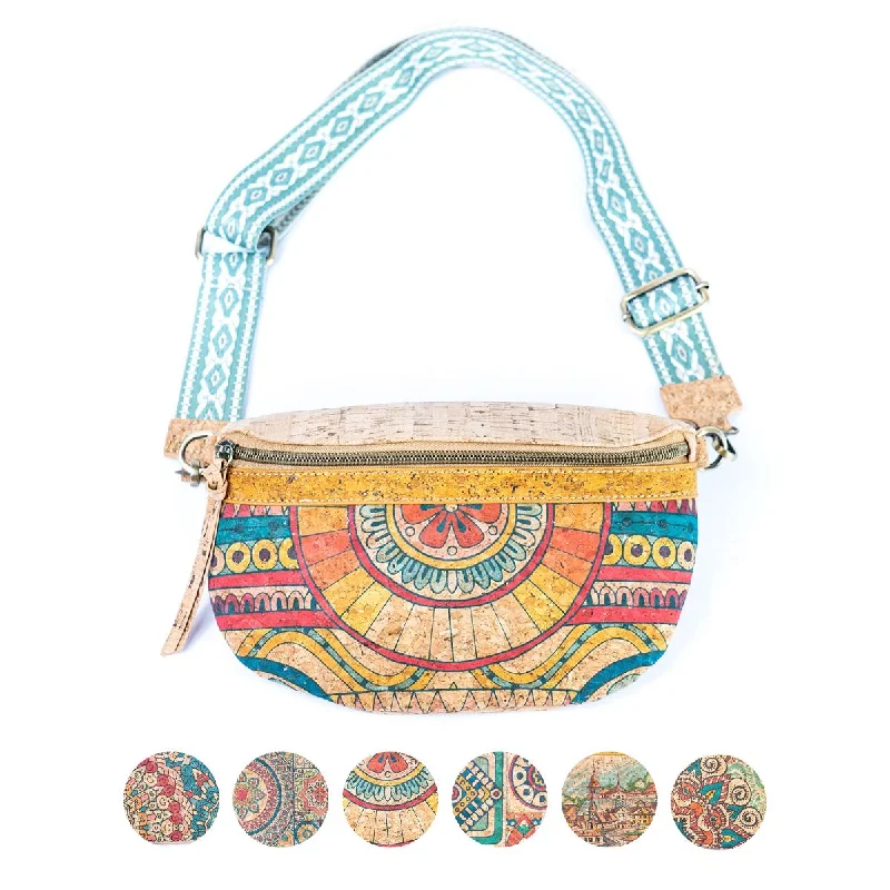 Women's Crossbody Bag with Adjustable Strap in Orange for Customizable ComfortMandala Print Cork Women's Chest Bag with Colorful Cotton Strap Women's Crossbody Bag with Adjustable Strap in Orange for Customizable ComfortMandala Print Cork Women's Chest Bag with Colorful Cotton Strap