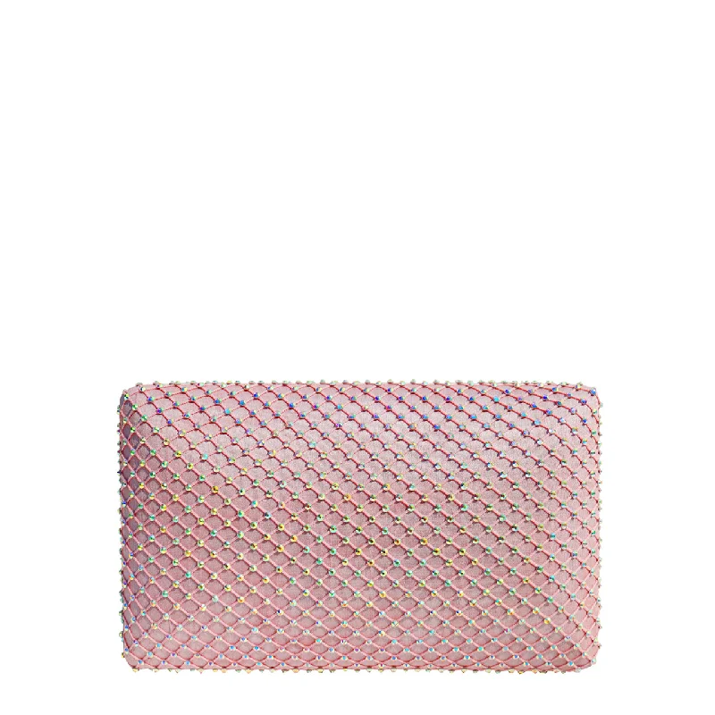 Women's Studded Leather Evening Bag in Black for Rock - n - Roll NightsCotton Candy Fishnet Crystal Clutch Women's Studded Leather Evening Bag in Black for Rock - n - Roll NightsCotton Candy Fishnet Crystal Clutch