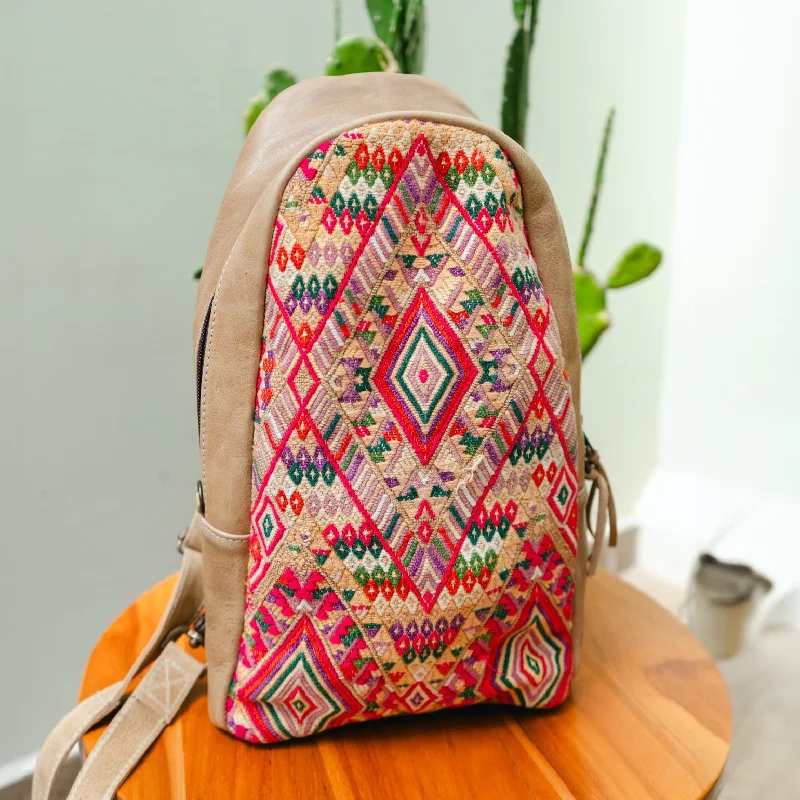 Large Faux Leather Crossbody Bag in Brown with Tassel Details for Casual TravelCROSSBODY SLING 2.0 - LARGE - OOAK HUIPIL - CAMEL - NO. 13045 Large Faux Leather Crossbody Bag in Brown with Tassel Details for Casual TravelCROSSBODY SLING 2.0 - LARGE - OOAK HUIPIL - CAMEL - NO. 13045