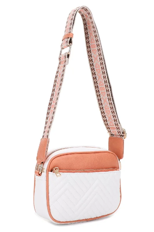 Women's Crossbody Bag with Chain Strap in Gold for a Glamorous TouchEJ60195 Two Tone Crossbody Bag With Guitar Strap Women's Crossbody Bag with Chain Strap in Gold for a Glamorous TouchEJ60195 Two Tone Crossbody Bag With Guitar Strap
