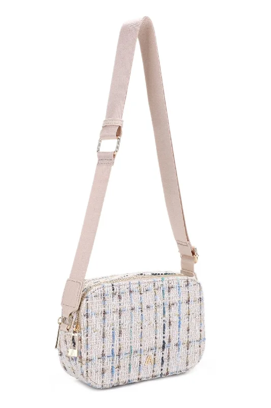 Women's Mini Crossbody Bag in Pink Velvet with Rhinestone Accents for Girls' Nights OutFC20640 Graciela Tweed Double Zip Crossbody Bag Women's Mini Crossbody Bag in Pink Velvet with Rhinestone Accents for Girls' Nights OutFC20640 Graciela Tweed Double Zip Crossbody Bag