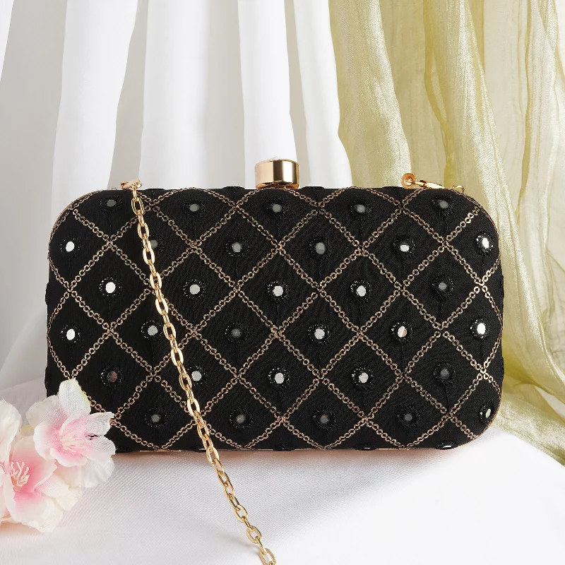 Geometric - Patterned PVC Evening Bag in Multicolor for Trendy Nights OutFestive Duet Black Embroidered Clutch