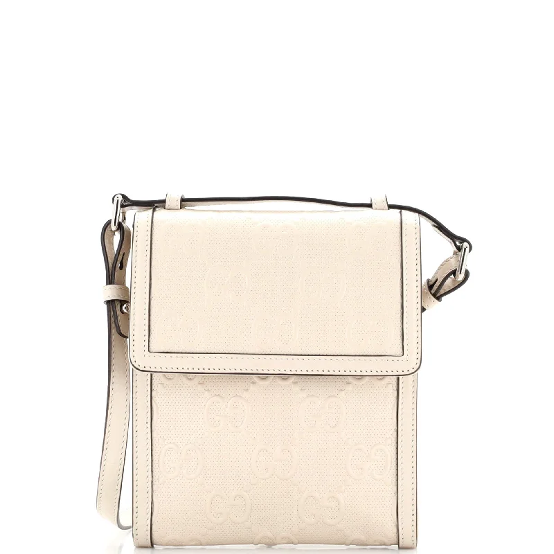 Women's Crossbody Bag with Zippered Pocket on the Back in Red for SecurityFlap Crossbody Bag GG Embossed Perforated Leather Small