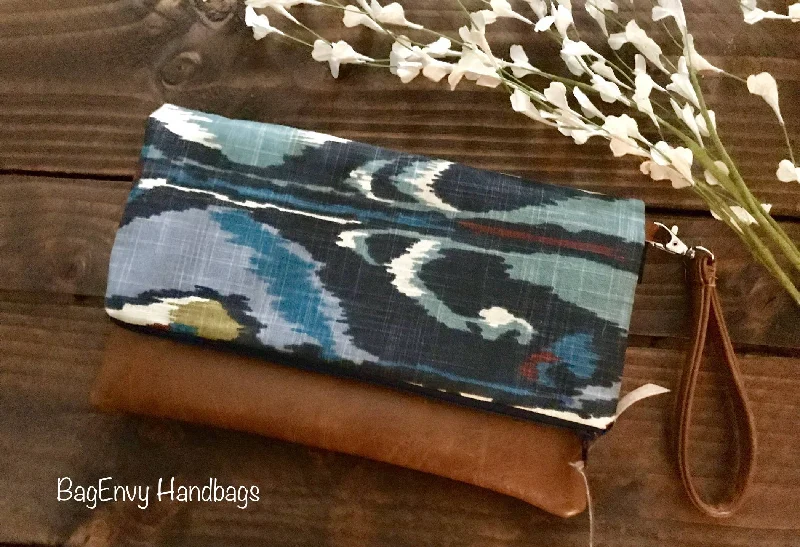 Women's Small Beaded Clutch in Silver for New Year's Eve PartyFold Over Clutch - Ikat Bands with Vegan Leather - Detachable Wristlet Women's Small Beaded Clutch in Silver for New Year's Eve PartyFold Over Clutch - Ikat Bands with Vegan Leather - Detachable Wristlet