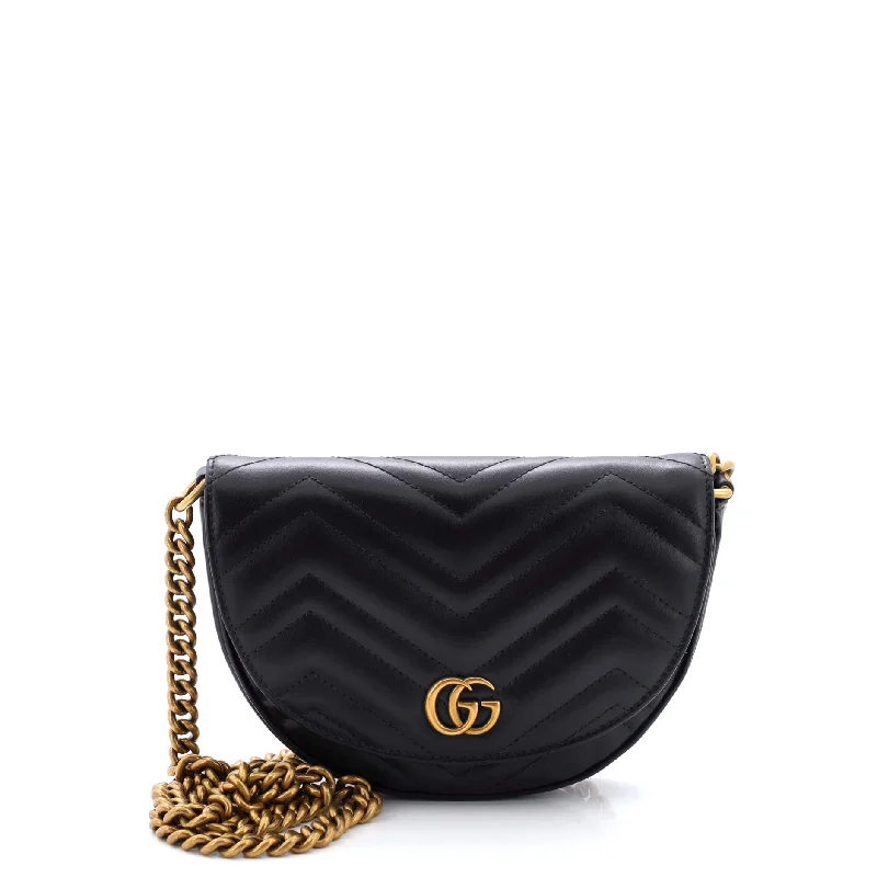 Leather - Trimmed Denim Crossbody Bag in Blue for a Vintage - Inspired LookGG Marmont Half Moon Flap Crossbody Bag Matelasse Leather Mini Leather - Trimmed Denim Crossbody Bag in Blue for a Vintage - Inspired LookGG Marmont Half Moon Flap Crossbody Bag Matelasse Leather Mini