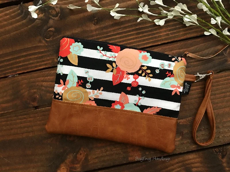 Floral - Printed Satin Clutch in Pink for Spring GalasGrab N Go Wristlet Clutch - Floral Stripe with Vegan Leather Floral - Printed Satin Clutch in Pink for Spring GalasGrab N Go Wristlet Clutch - Floral Stripe with Vegan Leather