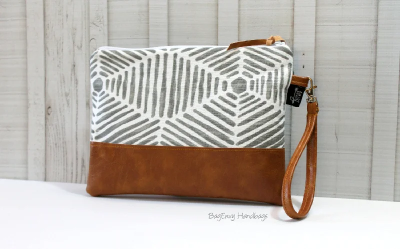 Lace - Trimmed Satin Clutch in Ivory for Garden WeddingsGrab N Go Wristlet Clutch - Grey Heni Aztec with Vegan Leather Lace - Trimmed Satin Clutch in Ivory for Garden WeddingsGrab N Go Wristlet Clutch - Grey Heni Aztec with Vegan Leather