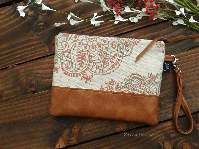 Women's Studded Leather Evening Bag in Black for Rock - n - Roll NightsGrab N Go Wristlet Clutch - Mandala Paisley in Coral with Vegan Leather Women's Studded Leather Evening Bag in Black for Rock - n - Roll NightsGrab N Go Wristlet Clutch - Mandala Paisley in Coral with Vegan Leather