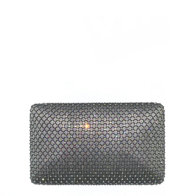 Leather Clutch with Chain Strap in Black for Cocktail PartiesGray Fishnet Clutch