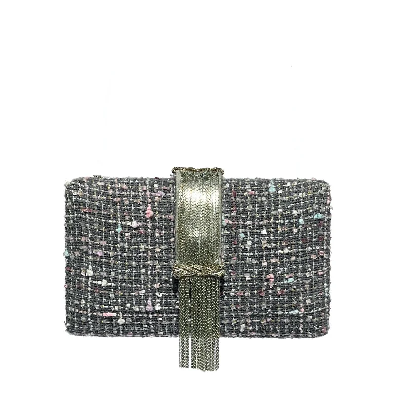 Women's Lizard - Print Clutch in Brown for a Chic LookGray Tweed Fringe Clutch
