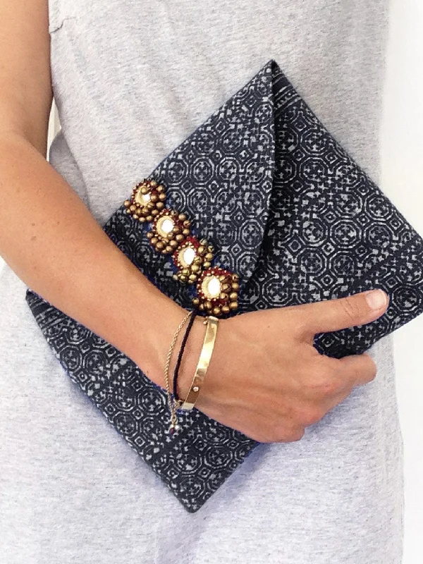Women's Studded Leather Evening Bag in Black for Rock - n - Roll NightsInfinite Love Mirror Clutch (Indigo) Women's Studded Leather Evening Bag in Black for Rock - n - Roll NightsInfinite Love Mirror Clutch (Indigo)