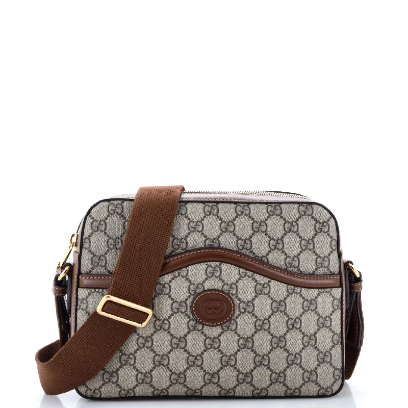 Women's Small Leather Crossbody Bag in Black with Gold Hardware for Evening PartiesInterlocking G Messenger Camera Bag GG Coated Canvas