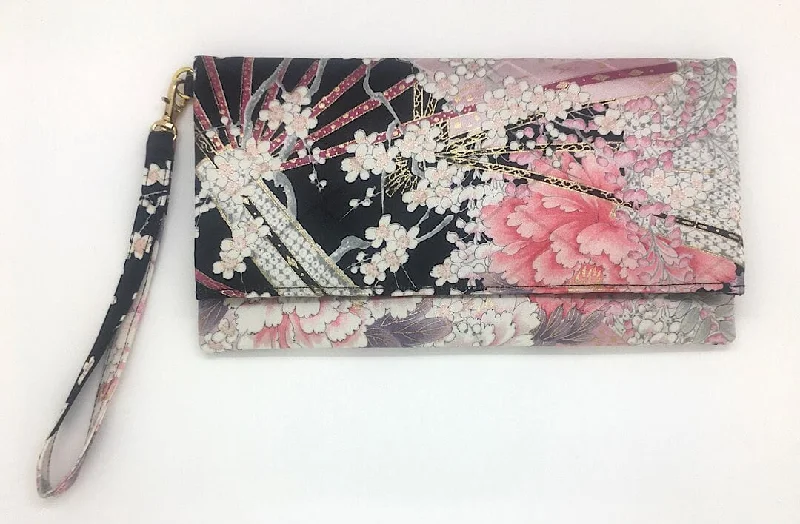 Floral - Printed Satin Clutch in Pink for Spring GalasKuukou Folding Wristlet Clutch 4754C Floral - Printed Satin Clutch in Pink for Spring GalasKuukou Folding Wristlet Clutch 4754C