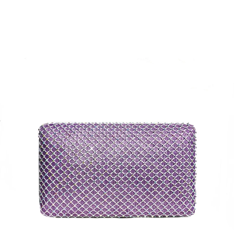 Women's Faux Fur Clutch in White for Winter BallsLavender Fishnet Crystal Clutch