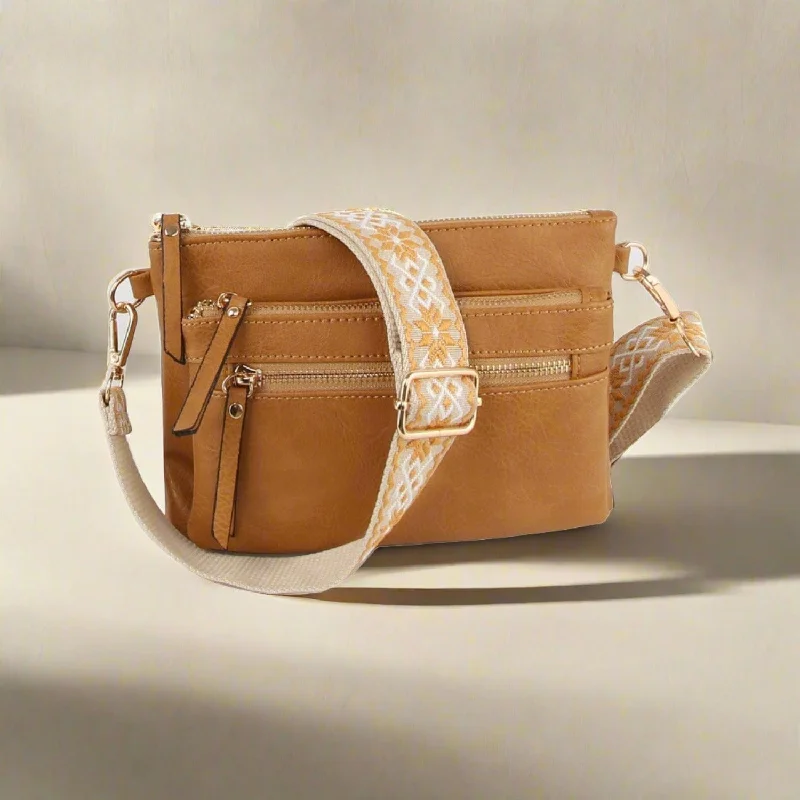 Women's Crossbody Bag with Adjustable Strap in Orange for Customizable ComfortLQ342Z Multi Zip Pocket Crossbody Bag With Guitar Strap Women's Crossbody Bag with Adjustable Strap in Orange for Customizable ComfortLQ342Z Multi Zip Pocket Crossbody Bag With Guitar Strap