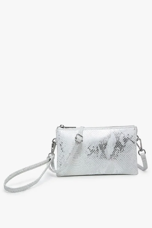 Women's Mini Crossbody Bag in Pink Velvet with Rhinestone Accents for Girls' Nights OutM013SNK Riley Snake Print 3 Compartment Crossbody/Wristlet