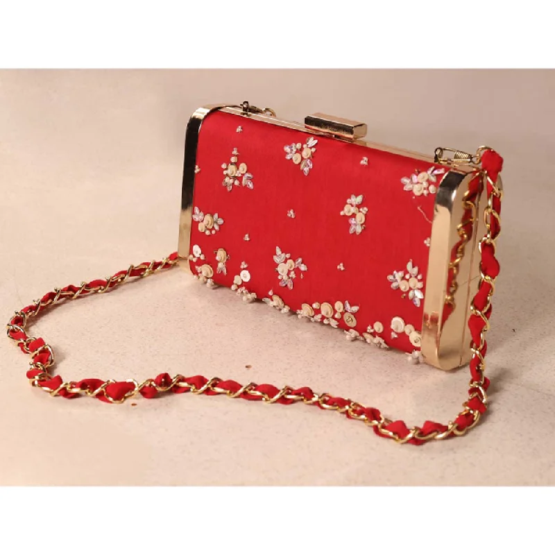 Women's Embroidered Silk Evening Bag in Navy for WeddingsMANDIRA WIRK Red Hand Embroidered Clutch Women's Embroidered Silk Evening Bag in Navy for WeddingsMANDIRA WIRK Red Hand Embroidered Clutch