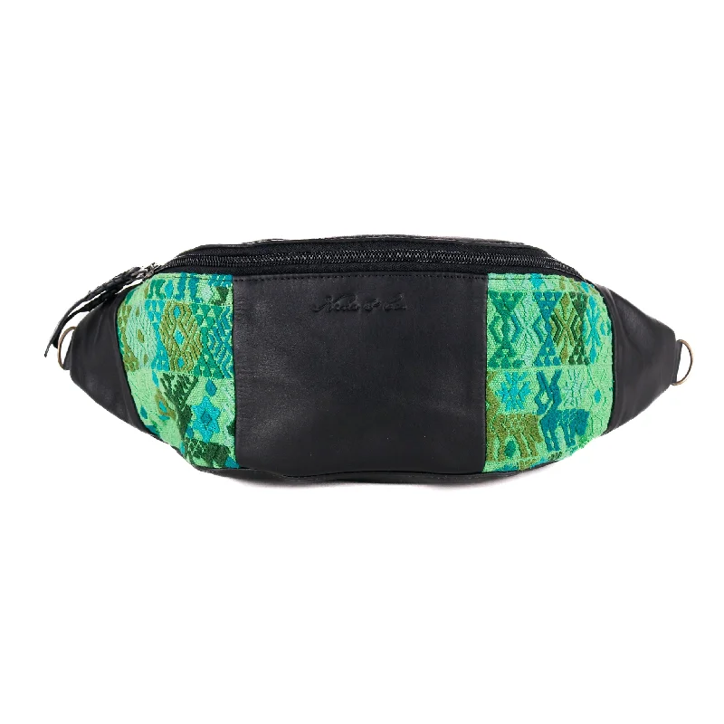 Leather - Trimmed Denim Crossbody Bag in Blue for a Vintage - Inspired LookMANNY PACK - OOAK HUIPIL TEXTILE - BLACK - NO. 10848 Leather - Trimmed Denim Crossbody Bag in Blue for a Vintage - Inspired LookMANNY PACK - OOAK HUIPIL TEXTILE - BLACK - NO. 10848
