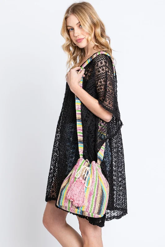 Waterproof Nylon Crossbody Bag in Navy Blue for Outdoor Hiking TripsMB0236 Harmony Multi Color Striped Straw Bucket Bag