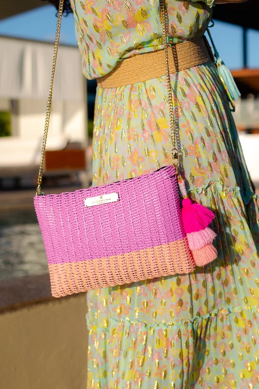 Geometric - Patterned PVC Evening Bag in Multicolor for Trendy Nights OutMelon Rose Lemon Drop Citron - Large