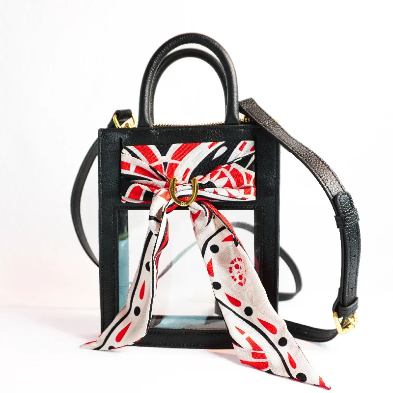 Geometric - Printed PVC Crossbody Bag in Multicolor for Trendy Street StyleMini Calista Clear + Red Paisley Twilly Geometric - Printed PVC Crossbody Bag in Multicolor for Trendy Street StyleMini Calista Clear + Red Paisley Twilly