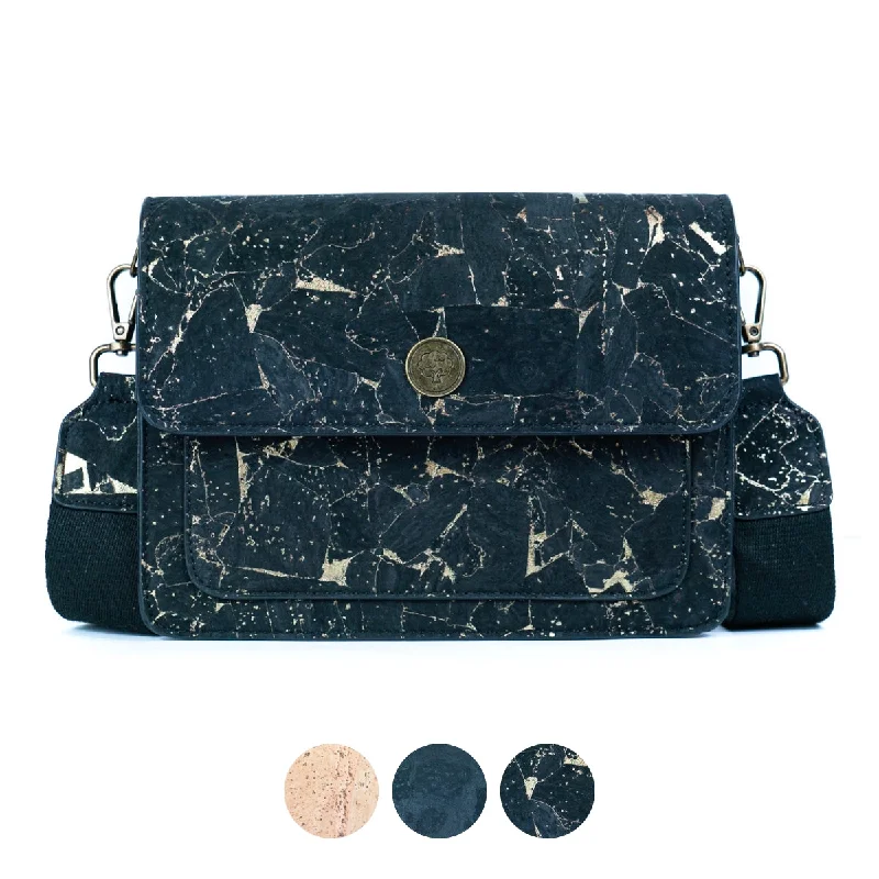 Women's Small Leather Crossbody Bag in Black with Gold Hardware for Evening PartiesNatural Cork Women’s Structured Crossbody Bag BDCS-BAG-2309