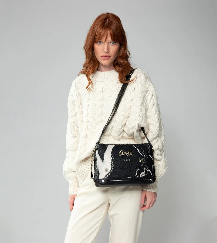 Straw Crossbody Bag in Natural Color for Beach Vacations and Summer DaysNature Shodō black 3 compartment shoulder bag