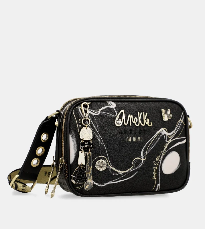 Hand - painted Canvas Crossbody Bag in Yellow for a Unique and Artistic LookNature Shodō black shoulder bag with 2 compartments