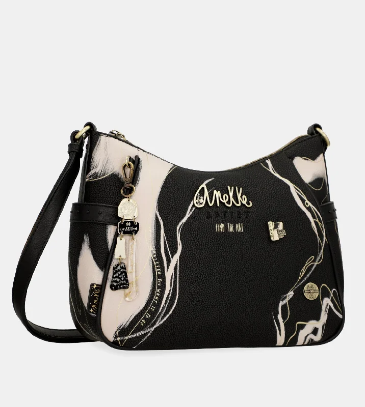 Metallic Crossbody Bag in Silver for New Year's Eve and Special CelebrationsNature Shodō medium black shoulder bag