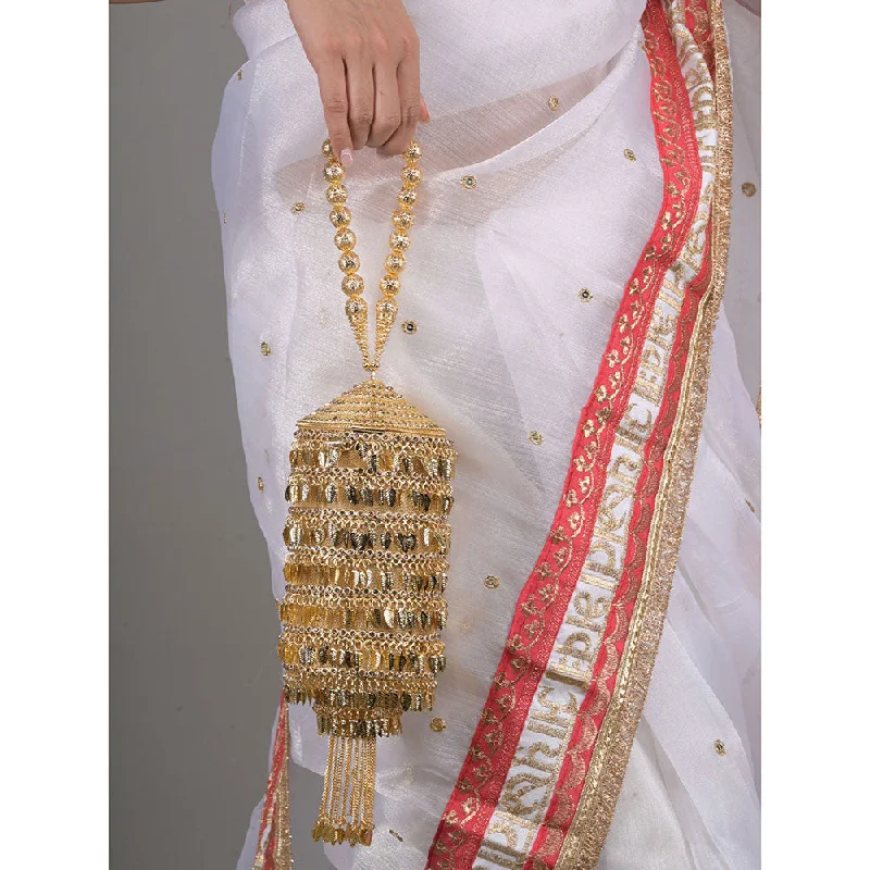 Large Sequin Clutch in Gold for Red - Carpet EventsOdette Gold Embellished Cylindrical Metal Clutch for Women Large Sequin Clutch in Gold for Red - Carpet EventsOdette Gold Embellished Cylindrical Metal Clutch for Women