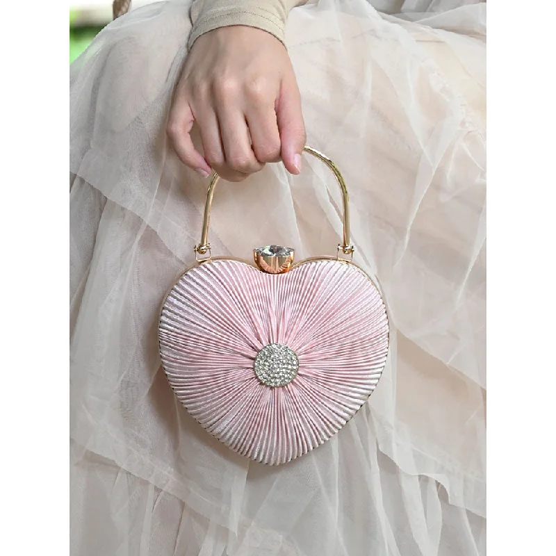 Women's Studded Leather Evening Bag in Black for Rock - n - Roll NightsOdette Ruched Pink Heart Clutch Bag Women's Studded Leather Evening Bag in Black for Rock - n - Roll NightsOdette Ruched Pink Heart Clutch Bag
