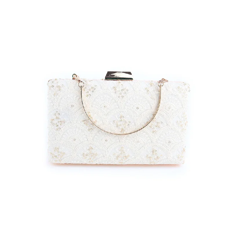 Leather Clutch with Chain Strap in Black for Cocktail PartiesOdette White Embroidered Party Clutch Leather Clutch with Chain Strap in Black for Cocktail PartiesOdette White Embroidered Party Clutch