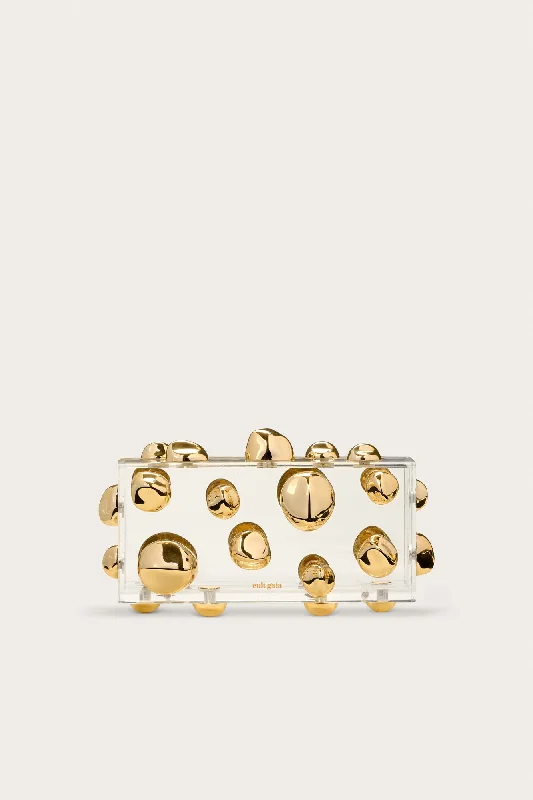 Geometric - Patterned PVC Evening Bag in Multicolor for Trendy Nights OutORBS CLUTCH - SHINY BRASS
