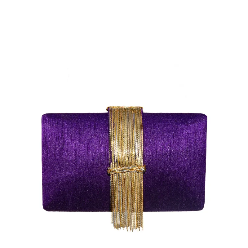 Women's Embroidered Silk Evening Bag in Navy for WeddingsPlum Fringe Clutch