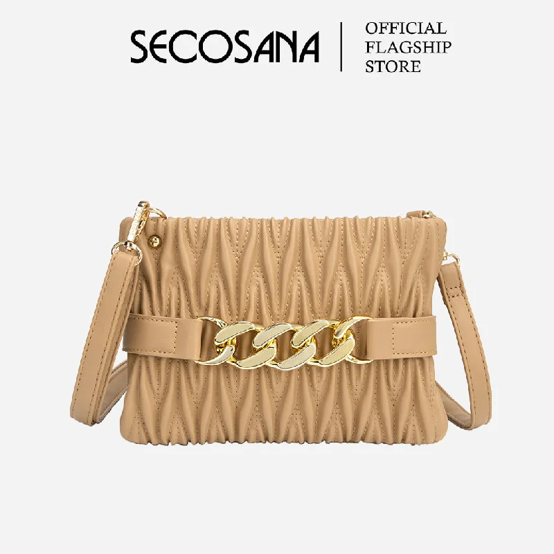 Women's Small Leather Crossbody Bag in Black with Gold Hardware for Evening PartiesSECOSANA Haizy Quilted Sling Bag