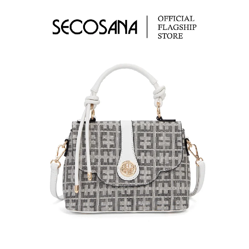 Leather - Trimmed Denim Crossbody Bag in Blue for a Vintage - Inspired LookSECOSANA Hala Printed Satchel Bag Leather - Trimmed Denim Crossbody Bag in Blue for a Vintage - Inspired LookSECOSANA Hala Printed Satchel Bag