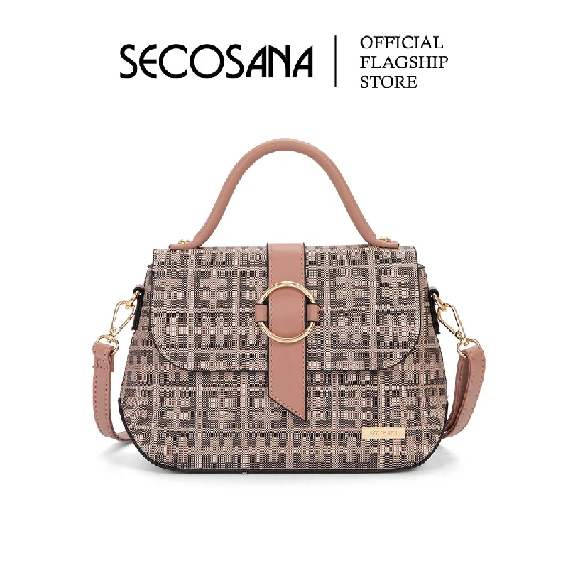 Women's Small Leather Crossbody Bag in Black with Gold Hardware for Evening PartiesSECOSANA Halash Printed Satchel Bag