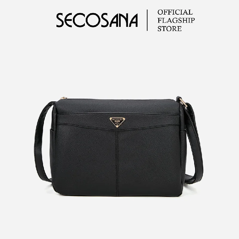 Women's Small Leather Crossbody Bag in Black with Gold Hardware for Evening PartiesSECOSANA Whishee Plain Sling Bag Women's Small Leather Crossbody Bag in Black with Gold Hardware for Evening PartiesSECOSANA Whishee Plain Sling Bag