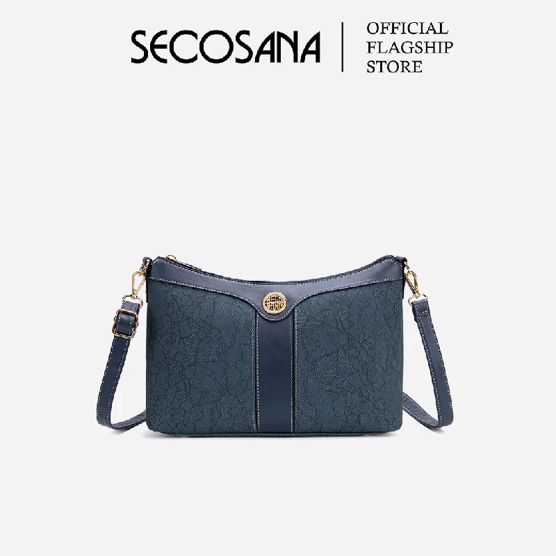 Women's Crossbody Bag with RFID - Blocking Pocket in Black for Safe TravelSECOSANA Zinia Monogram Sling Bag Women's Crossbody Bag with RFID - Blocking Pocket in Black for Safe TravelSECOSANA Zinia Monogram Sling Bag