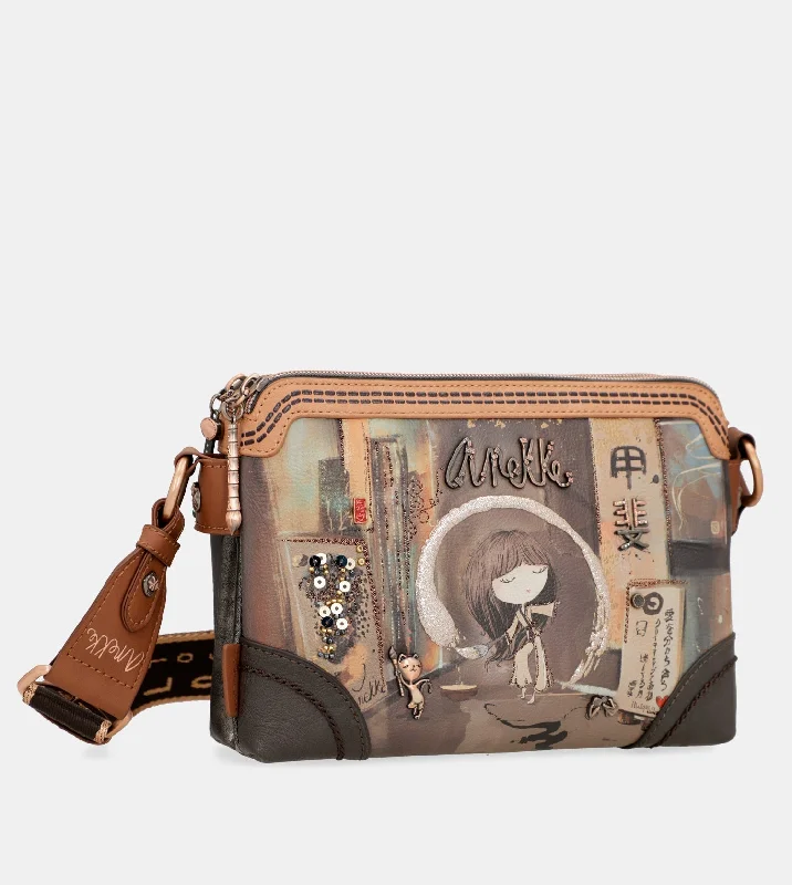 Women's Crossbody Bag with Multiple Compartments in Gray for Organized Daily UseShōen medium shoulder bag with 3 compartments