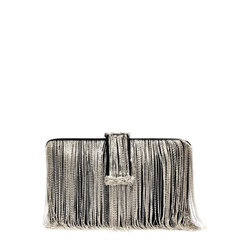 Floral - Printed Satin Clutch in Pink for Spring GalasBlack Silver Chunky Clutch