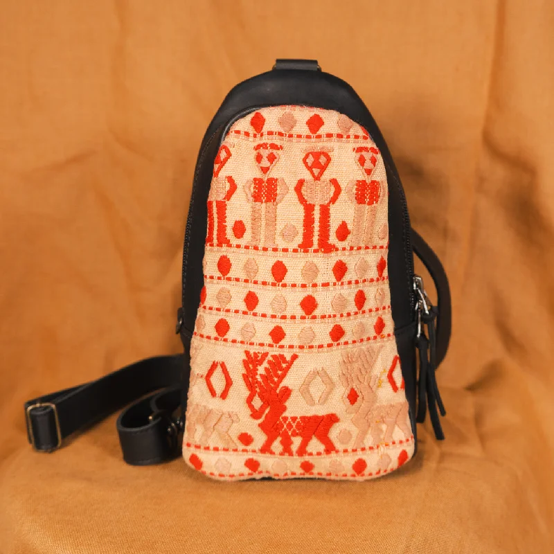 Women's Crossbody Bag with Adjustable Strap in Orange for Customizable ComfortSMALL 2.0 CROSSBODY SLING - OOAK HUIPIL - BLACK - NO. 13539 Women's Crossbody Bag with Adjustable Strap in Orange for Customizable ComfortSMALL 2.0 CROSSBODY SLING - OOAK HUIPIL - BLACK - NO. 13539