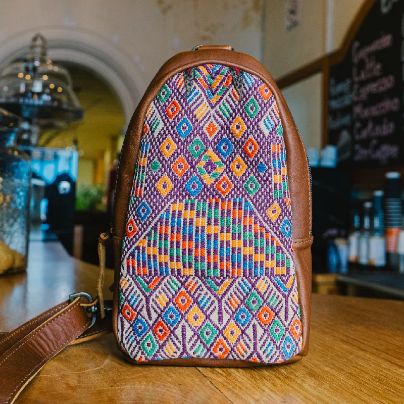 Leather - Trimmed Denim Crossbody Bag in Blue for a Vintage - Inspired LookSMALL 2.0 CROSSBODY SLING - OOAK HUIPIL - CAFE - NO. 13180
