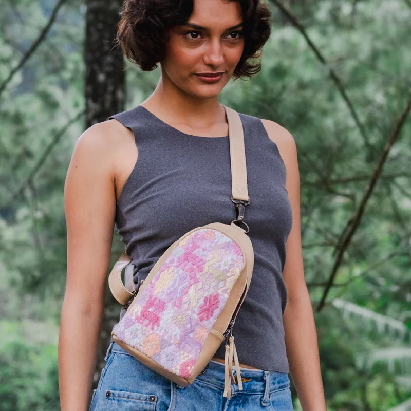 Hand - painted Canvas Crossbody Bag in Yellow for a Unique and Artistic LookSMALL 2.0 CROSSBODY SLING - OOAK HUIPIL - LATTE - NO. 13553 Hand - painted Canvas Crossbody Bag in Yellow for a Unique and Artistic LookSMALL 2.0 CROSSBODY SLING - OOAK HUIPIL - LATTE - NO. 13553